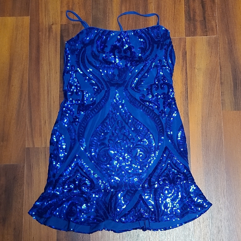 AKIRA Blue Sequin Mini Dress